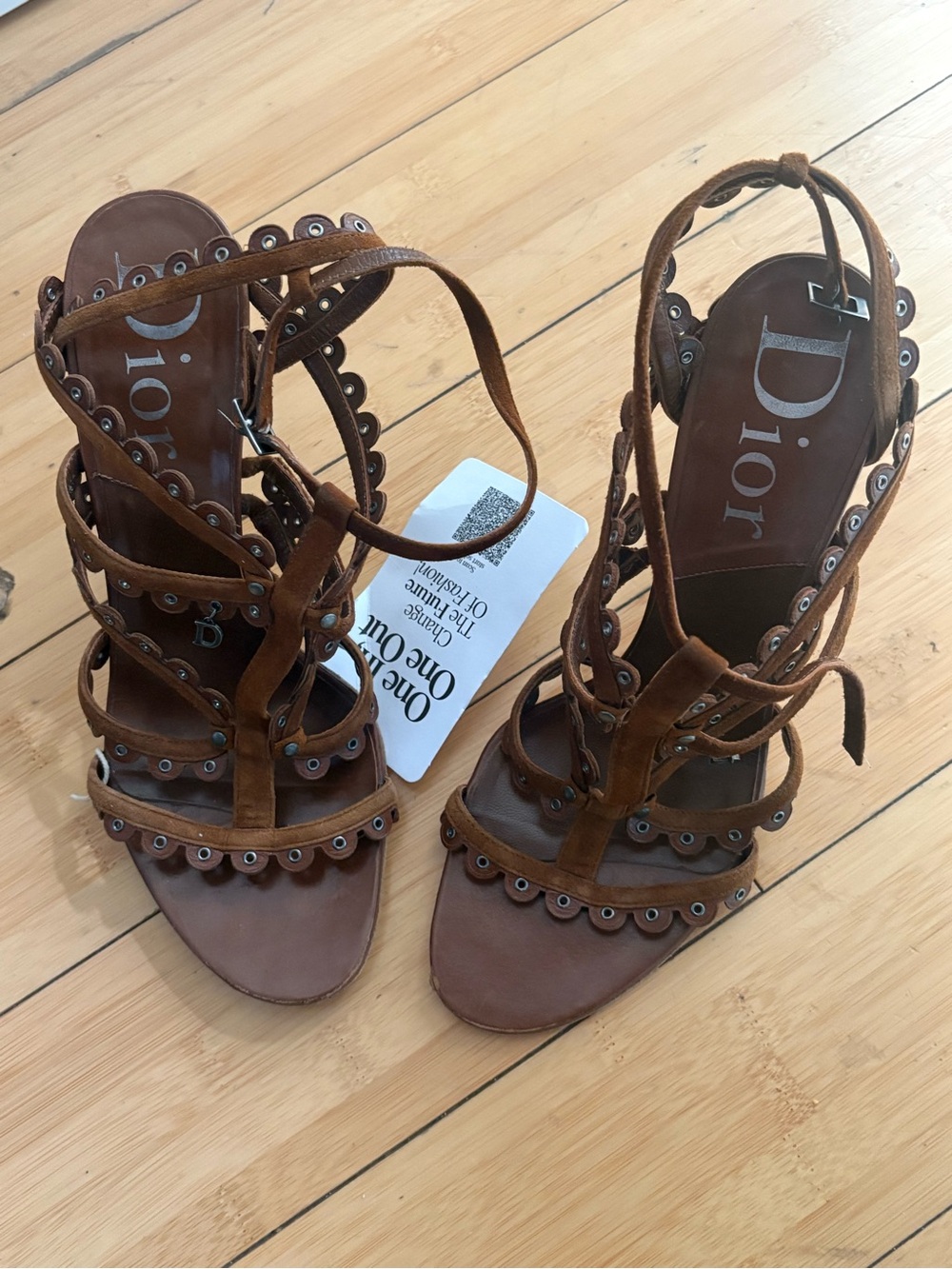 Dior Brown Suede Strappy Eyelet Sandals heels